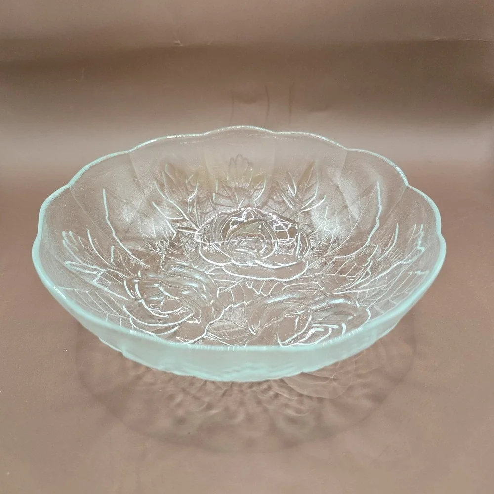 5 Pasari Crystal Livia Clear Glass Dinner Plates 1 Bowl Rose Frosted Vintage